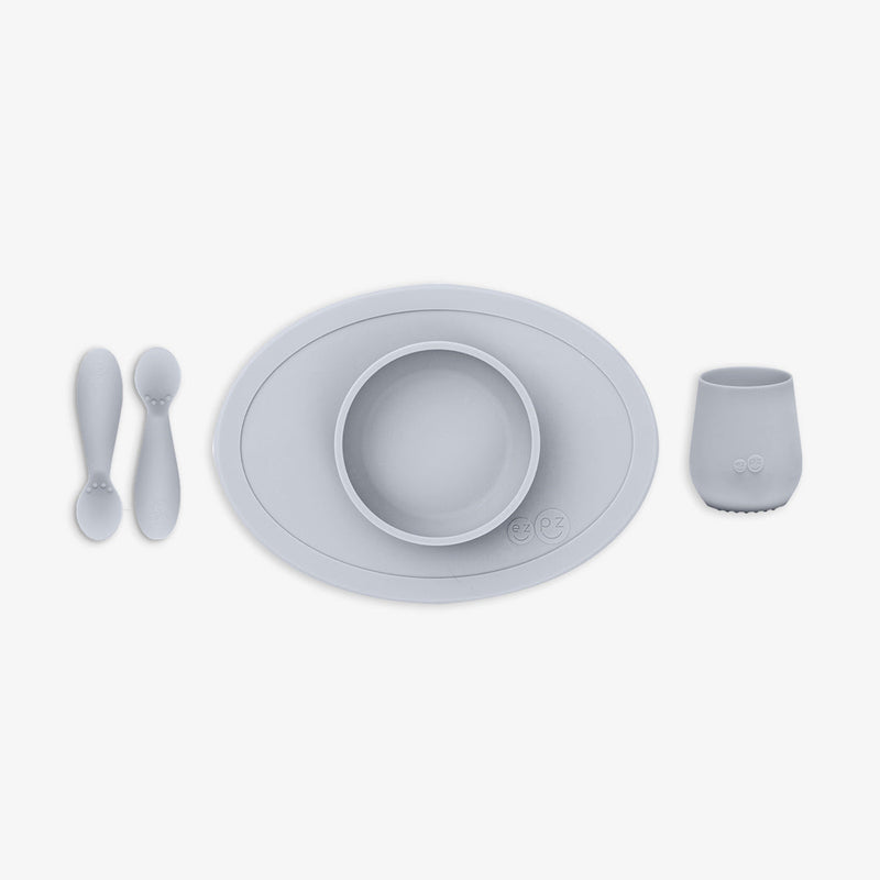 First Foods Set in Pewter by ezpz / The Original All-In-One Silicone Plates & Placemats that Stick to the Table#color_pewter