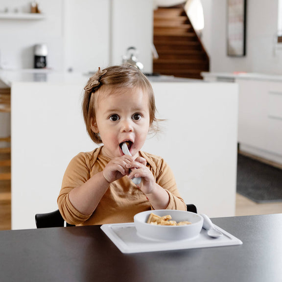 Mini Bowl in Pewter by ezpz / The Original All-In-One Silicone Plates & Placemats that Stick to the Table #color_pewter