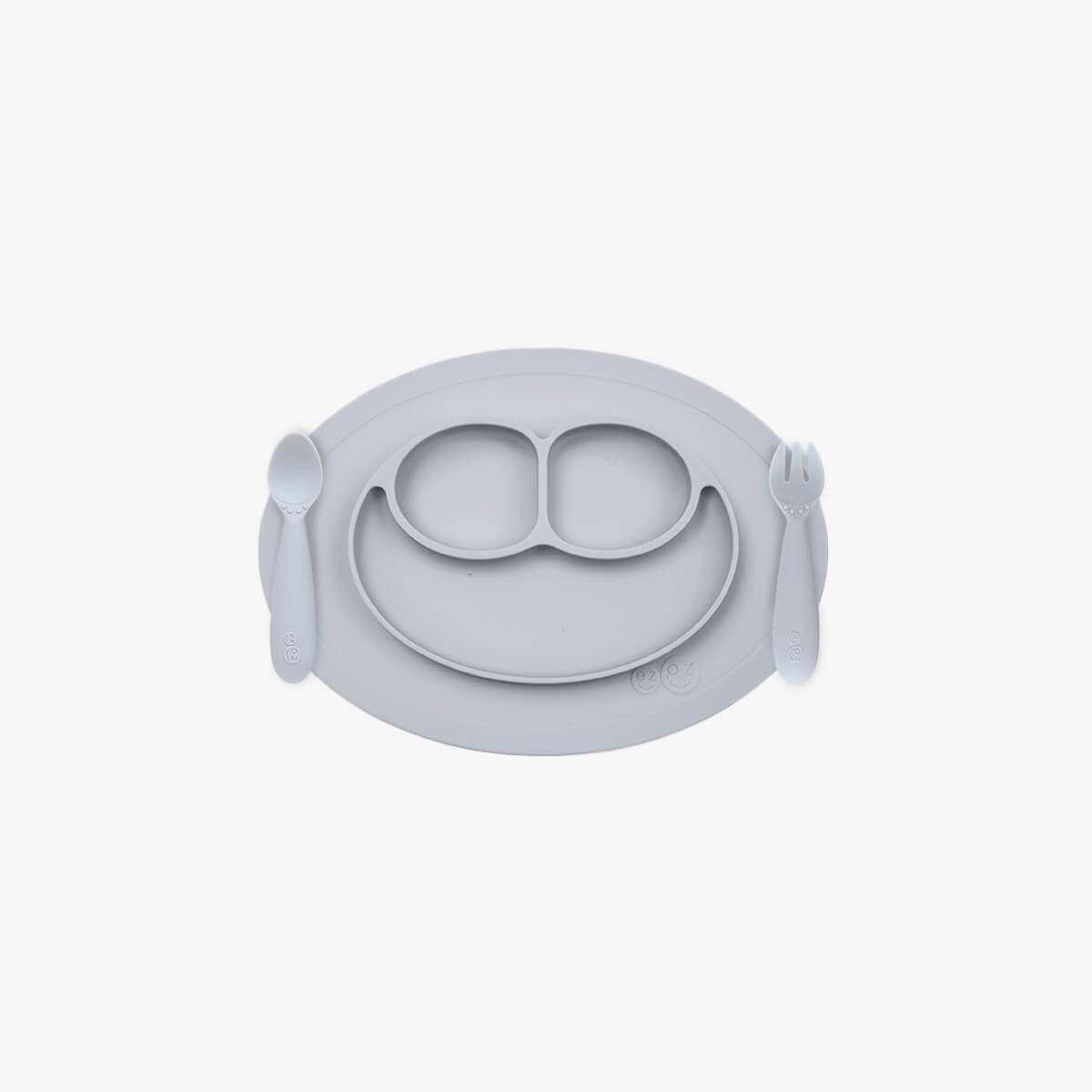 Mini Feeding Set in Pewter by ezpz / Silicone Plate, Fork & Spoon for Toddlers #color_pewter