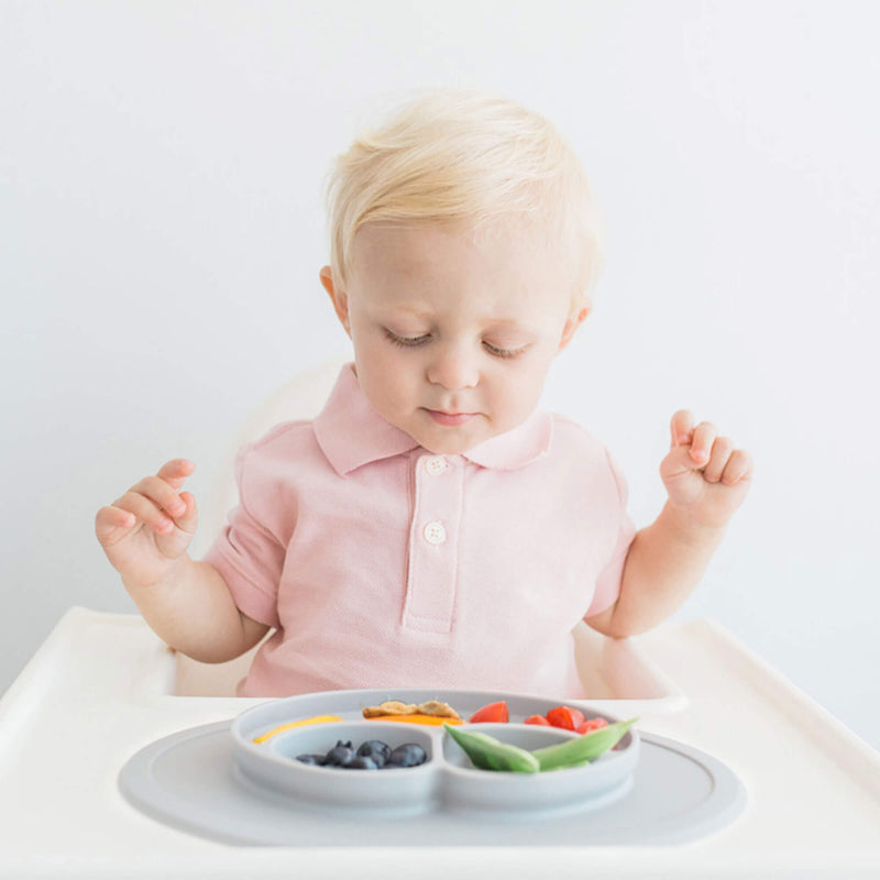 The Mini Mat in Pewter by ezpz / Self-Suctioning Silicone Plate + Placemat #color_pewter