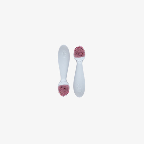 The Tiny Spoon in Pewter by ezpz / Small, Sensory Silicone Spoon for Babies #color_pewter / Pewter Sage Baby-Led™ Tiny Spoons – First Feeding Spoons for Independent Littles