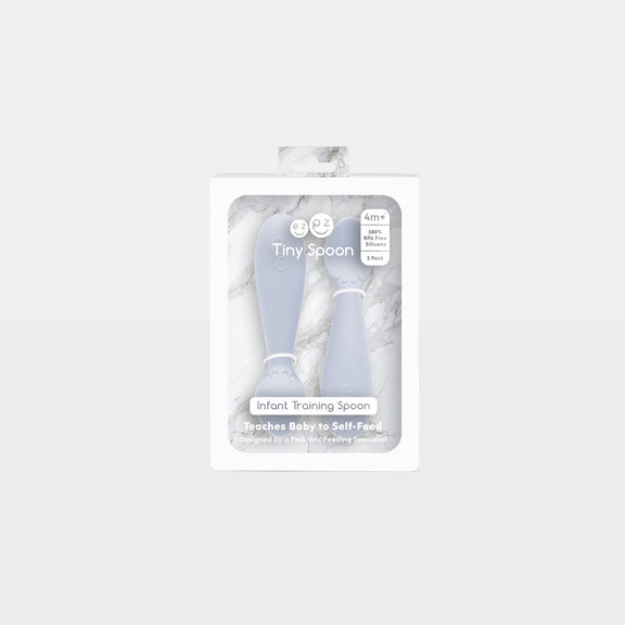 The Tiny Spoon in Pewter by ezpz / Small, Sensory Silicone Spoon for Babies #color_pewter / Pewter Sage Baby-Led™ Tiny Spoons – First Feeding Spoons for Independent Littles