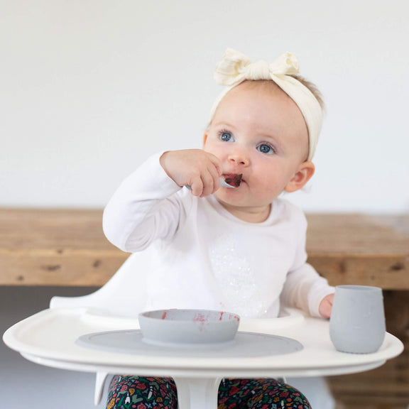 The Tiny Spoon in Pewter by ezpz / Small, Sensory Silicone Spoon for Babies #color_pewter / Pewter Sage Baby-Led™ Tiny Spoons – First Feeding Spoons for Independent Littles