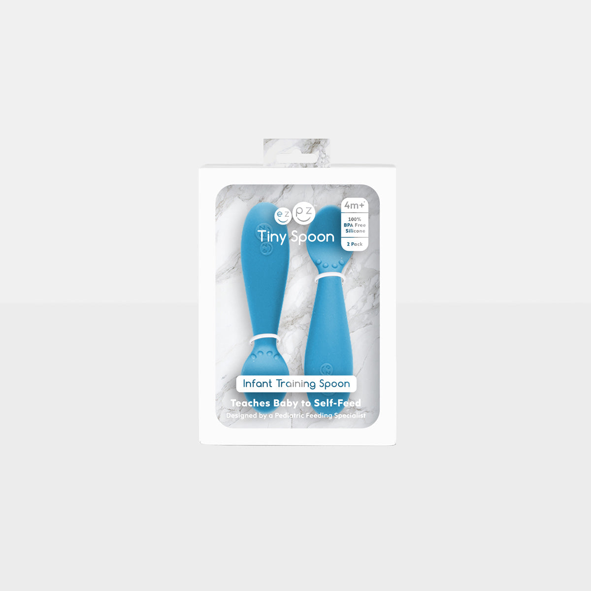 The Tiny Spoon in Blue by ezpz / Small, Sensory Silicone Spoon for Babies #color_blue / Pewter Sage Baby-Led™ Tiny Spoons – First Feeding Spoons for Independent Littles
