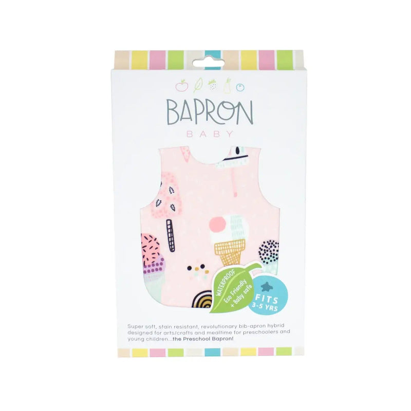 BapronBaby® Bapron in Ice Cream Flutter / Bib + Apron That Safely Ties Around the Body / Pink Icecream BapronBaby® Bapron – Bib-Apron Hybrid for Mess-Free Mealtimes by ezpz