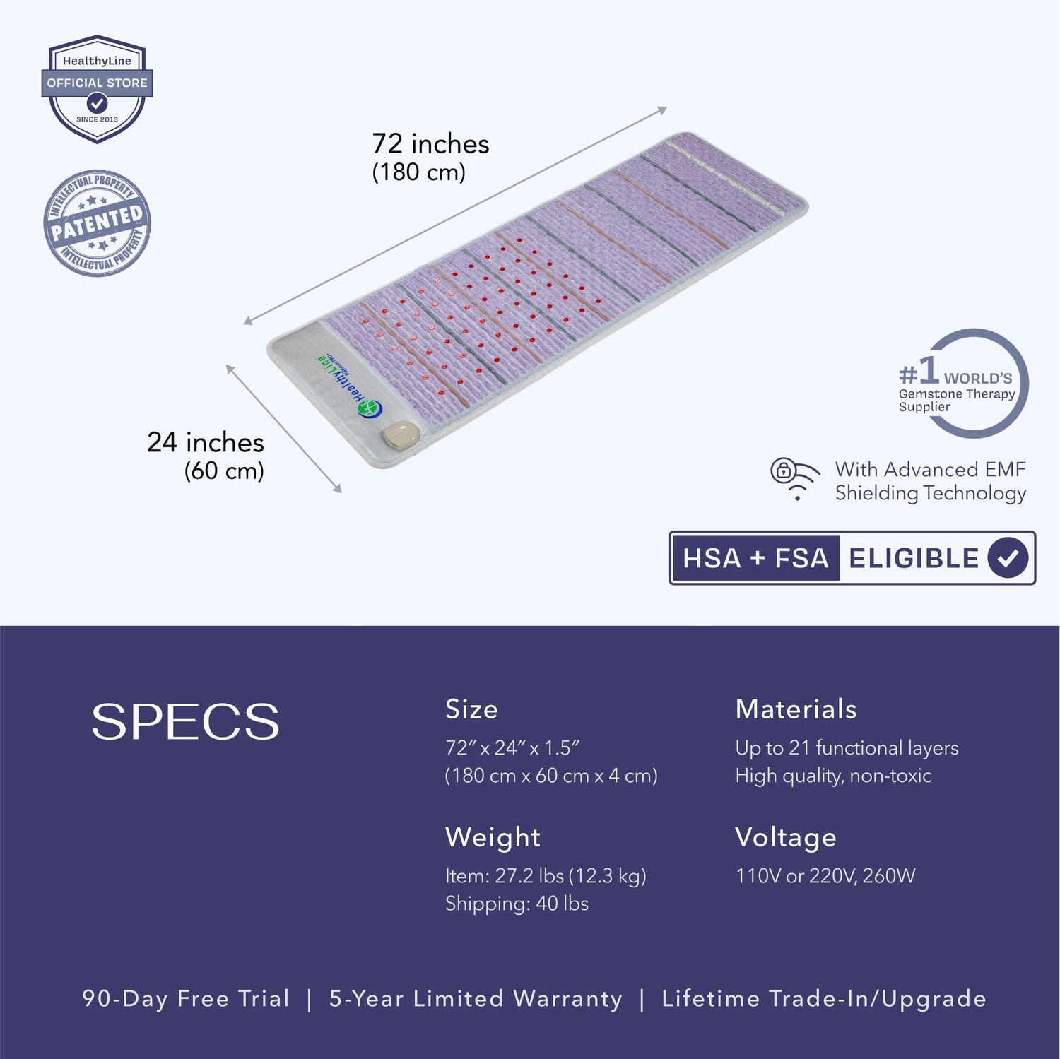The Platinum Series PEMF Infrared Heating Mat combining Negative Ion and Photon Light