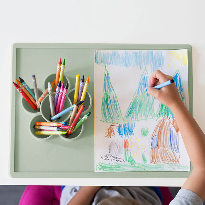 The Play Mat in Sage by ezpz / Large Silicone Craft Plate that Suctions to the Table #color_sage
