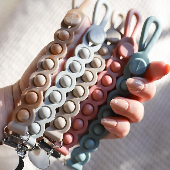 Pop Pacifier Clips – 2-Pack Sensory Teether by Bleu La La