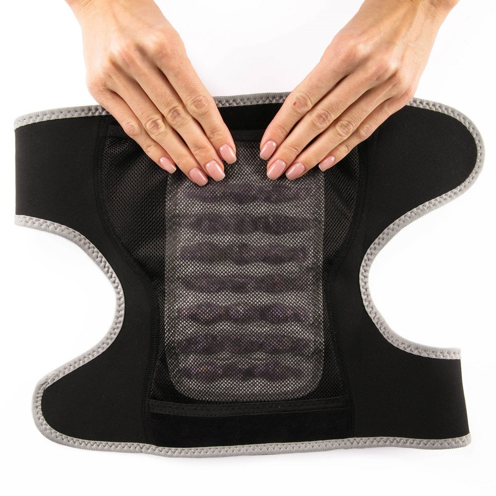 Demonstration of how to use the heated knee wrap