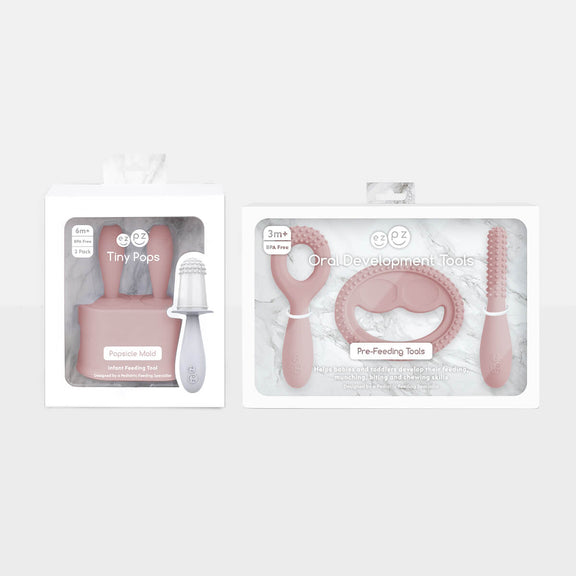Pre-feeding set by ezpz in blush pink includes the tiny pops and oral development tools (silicone teethers) #color_blush / Pre-Feeding Set – Build Baby’s First Skills for Babies & Toddlers by ezpz