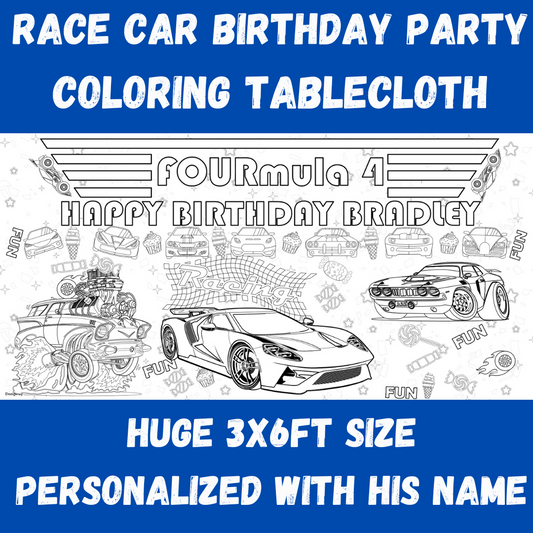 Race Cars Party Coloring Tablecloth