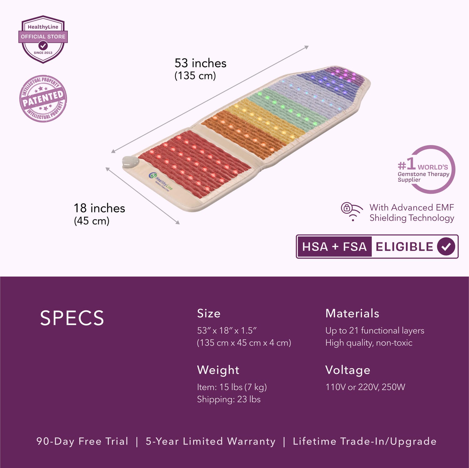 Rainbow Chakra Series PEMF Infrared Heating Mat with soothing colors