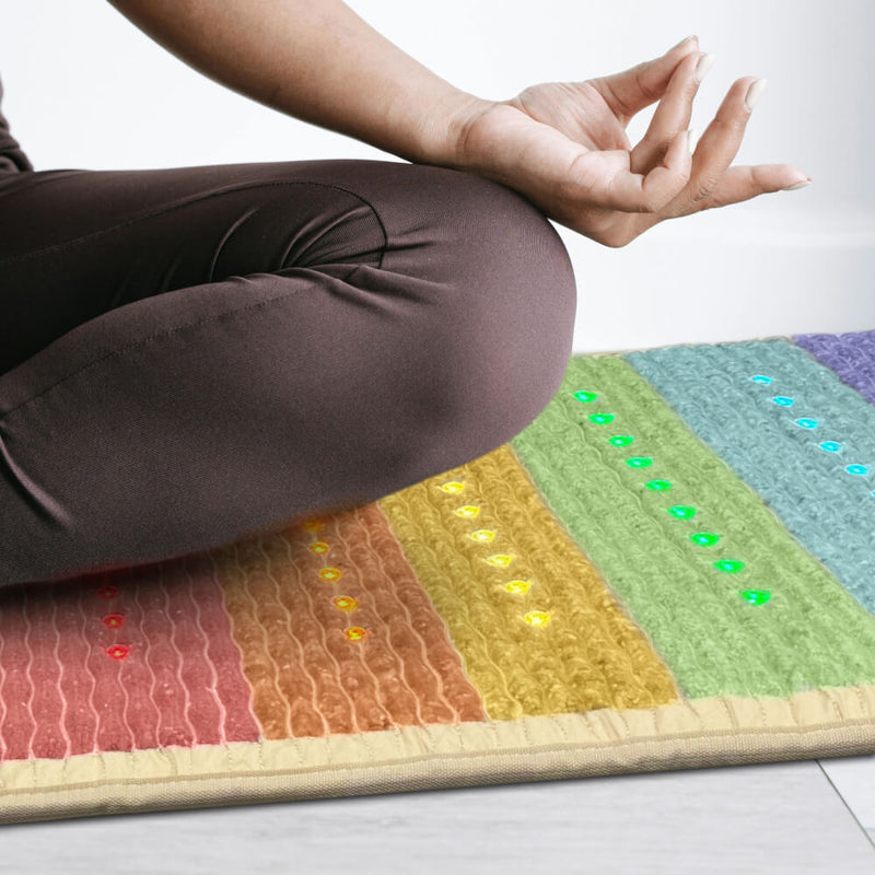 The Rainbow Chakra Series PEMF Infrared Heating Mats providing holistic wellness and pain relief through targeted energy therapy