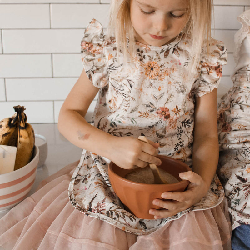 BapronBaby® Bapron in Delilah Floral with Flutter Sleeves / Bib + Apron That Safely Ties Around the Body