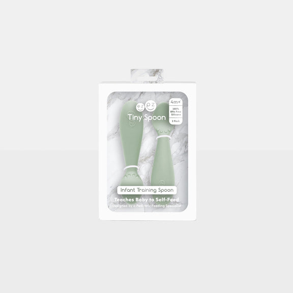 The Tiny Spoon in Sage by ezpz / Small, Sensory Silicone Spoon for Babies #color_sage / Sage Baby-Led™ Tiny Spoons – First Feeding Spoons for Independent Littles