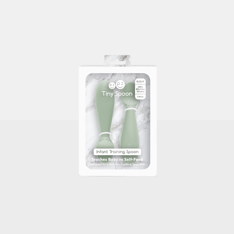 The Tiny Spoon in Sage by ezpz / Small, Sensory Silicone Spoon for Babies #color_sage / Sage Baby-Led™ Tiny Spoons – First Feeding Spoons for Independent Littles