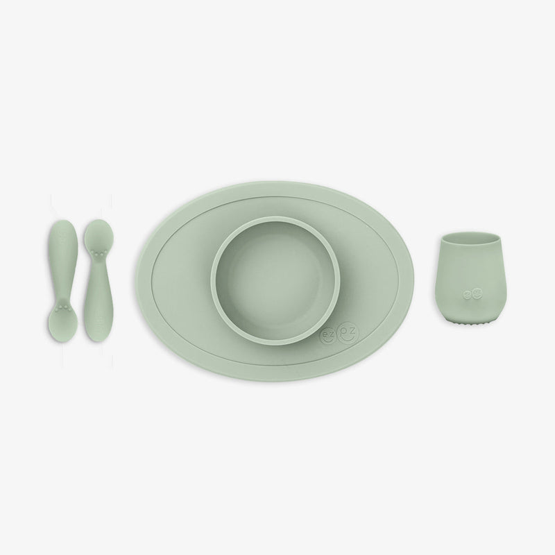 First Foods Set in Sage by ezpz / The Original All-In-One Silicone Plates & Placemats that Stick to the Table#color_sage