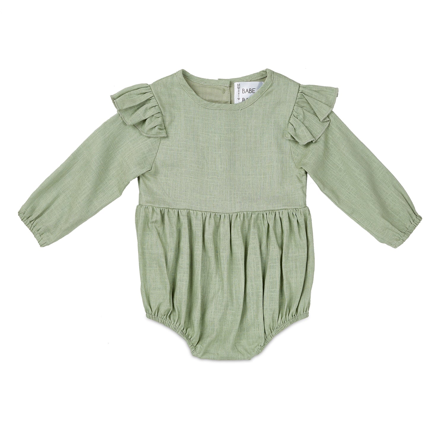 Sage Linen Flutter Romper – Soft & Stylish for Playtime by Babe Basics