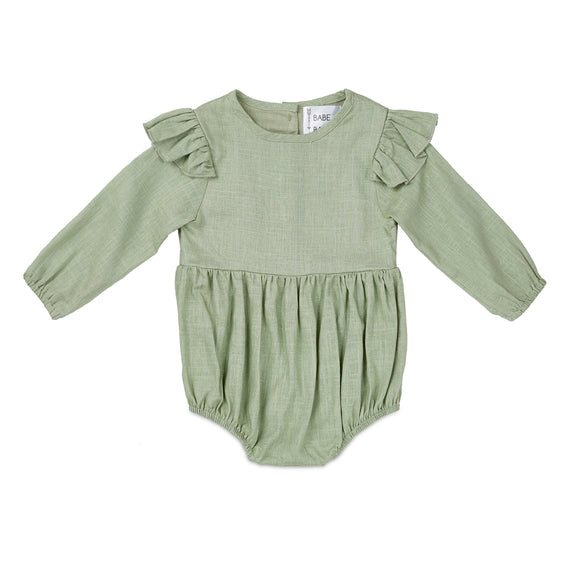 Sage Linen Flutter Romper – Soft & Stylish for Playtime by Babe Basics