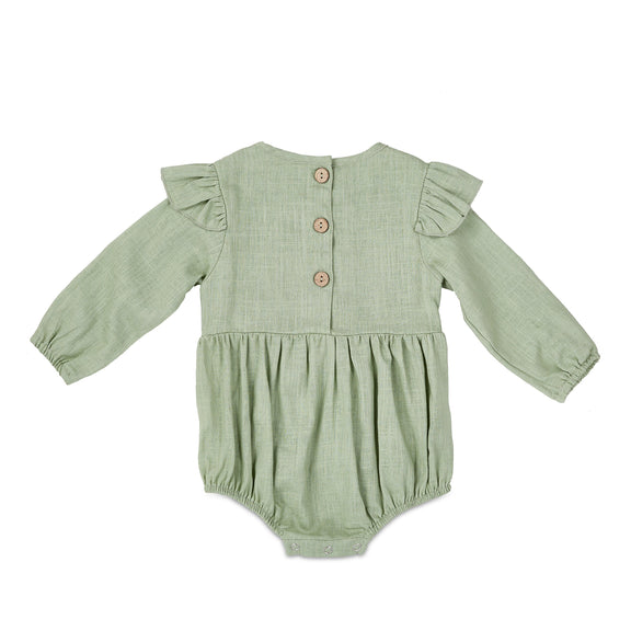 Sage Linen Flutter Romper – Soft & Stylish for Playtime by Babe Basics