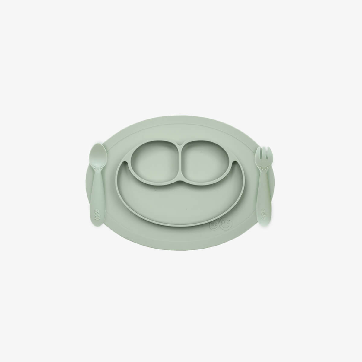Mini Feeding Set in Sage by ezpz / Silicone Plate, Fork & Spoon for Toddlers #color_sage