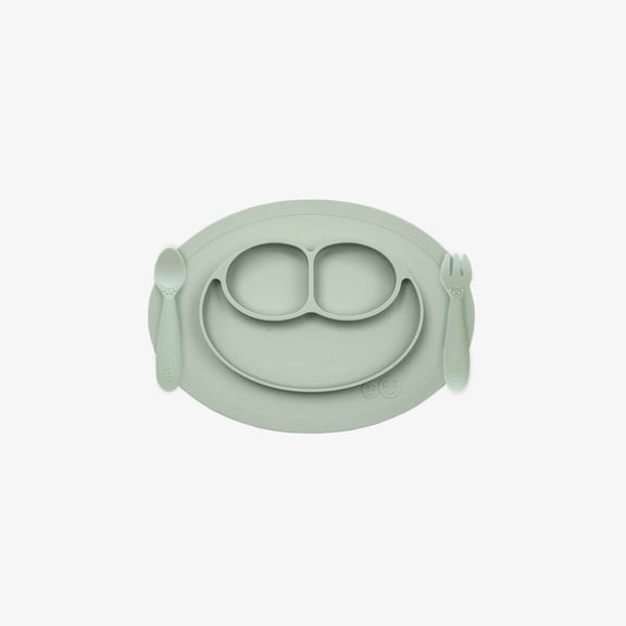 Mini Feeding Set in Sage by ezpz / Silicone Plate, Fork & Spoon for Toddlers #color_sage