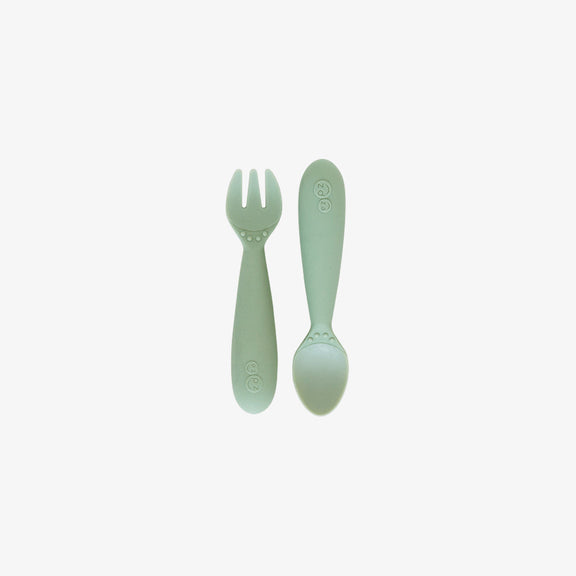 Mini Utensils in Sage by ezpz / Sensory Silicone Fork & Spoon for Toddlers #color_sage