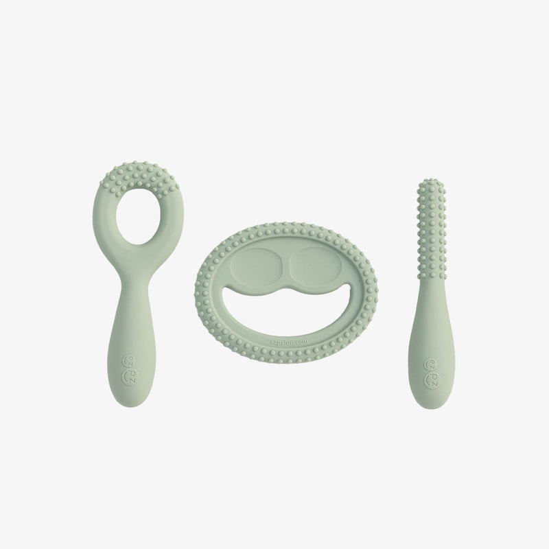 ezpz oral development tools in sage green / silicone teethers for motor skill development #color_sage / Oral Development Tools – Build Strong Bites & Bright Smiles by ezpz