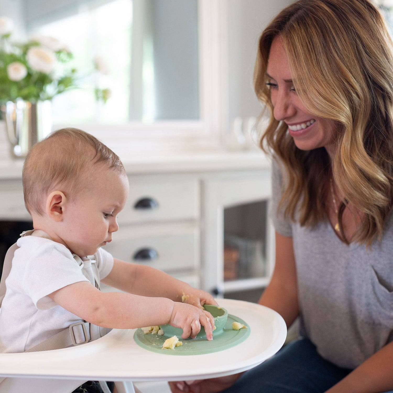 The Tiny Bowl in Sage by ezpz / Silicone Bowl for Babies that Fits on High Chairs #color_sage