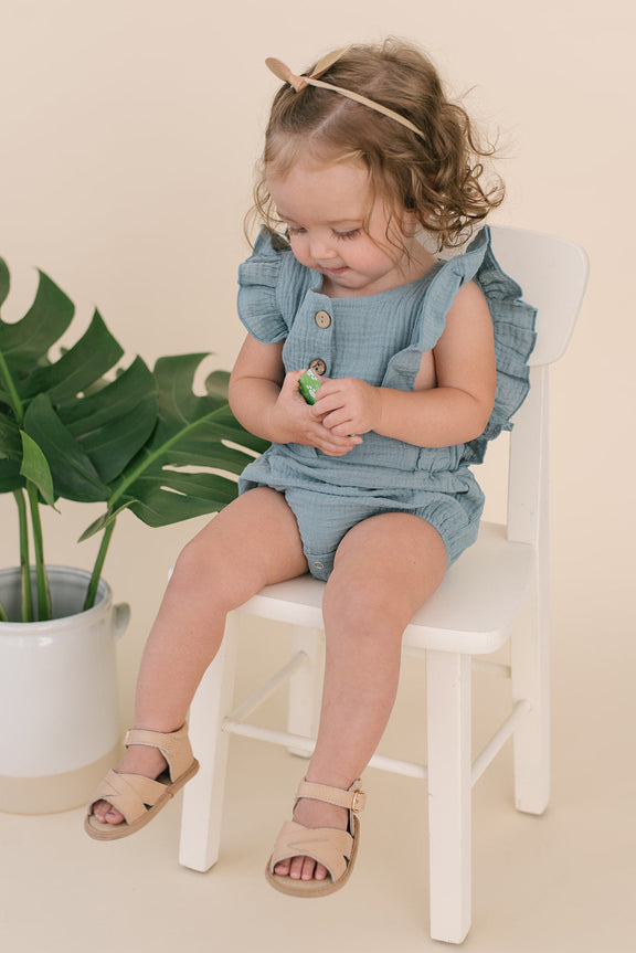 Seafoam Linen Baby Romper – Non-Toxic & Breezy by Babe Basics