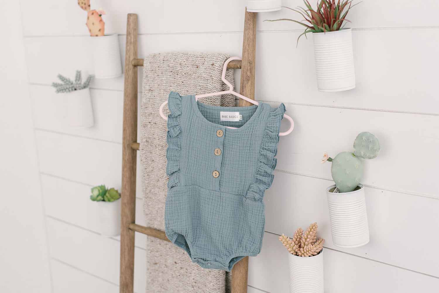 Seafoam Linen Baby Romper – Non-Toxic & Breezy by Babe Basics