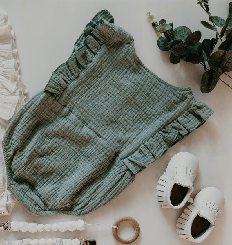 Seafoam Linen Baby Romper – Non-Toxic & Breezy by Babe Basics