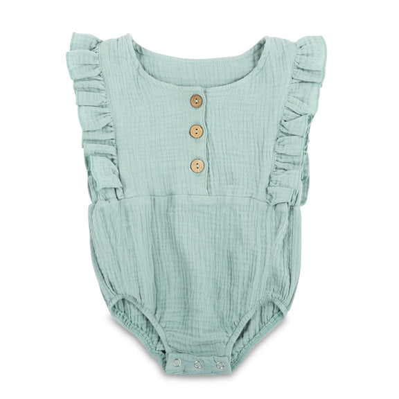 Seafoam Linen Baby Romper – Non-Toxic & Breezy by Babe Basics