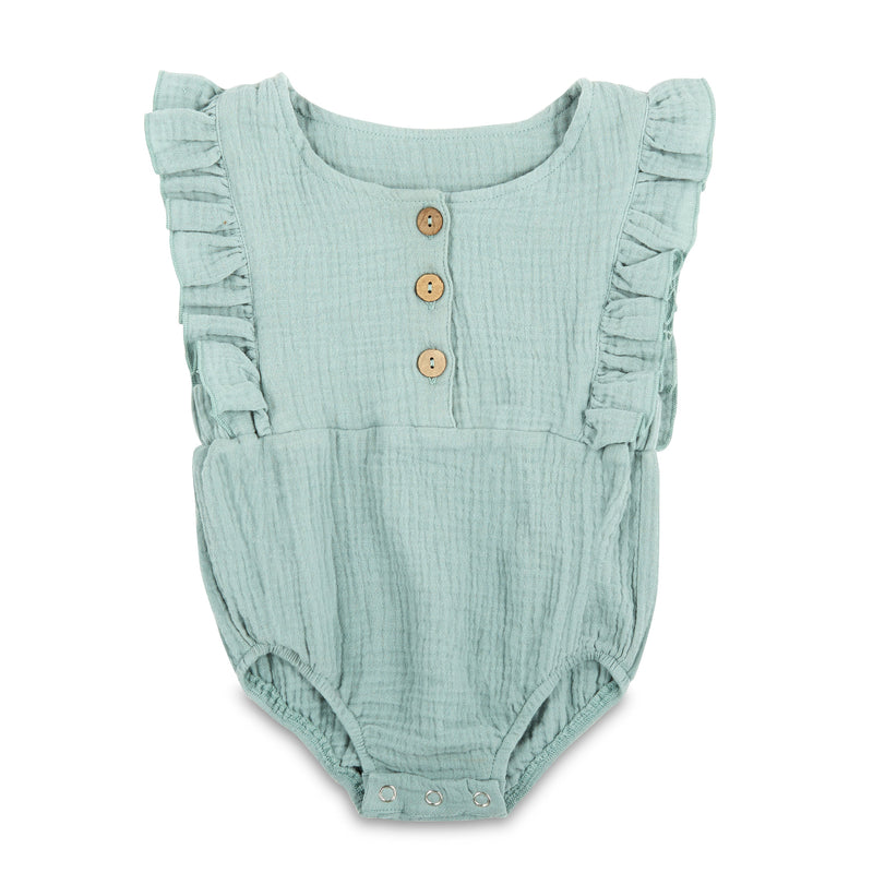 Seafoam Linen Baby Romper – Non-Toxic & Breezy by Babe Basics