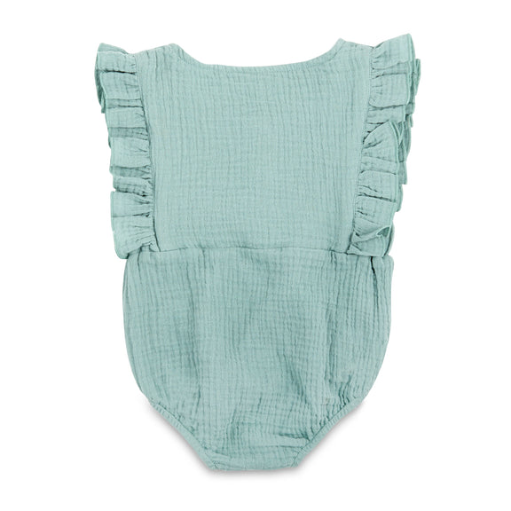 Seafoam Linen Baby Romper – Non-Toxic & Breezy by Babe Basics