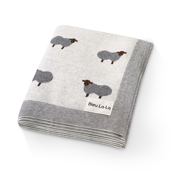 Sheep Knit Baby Blanket – Cozy Cotton for Snuggly Days by Bleu La La 
