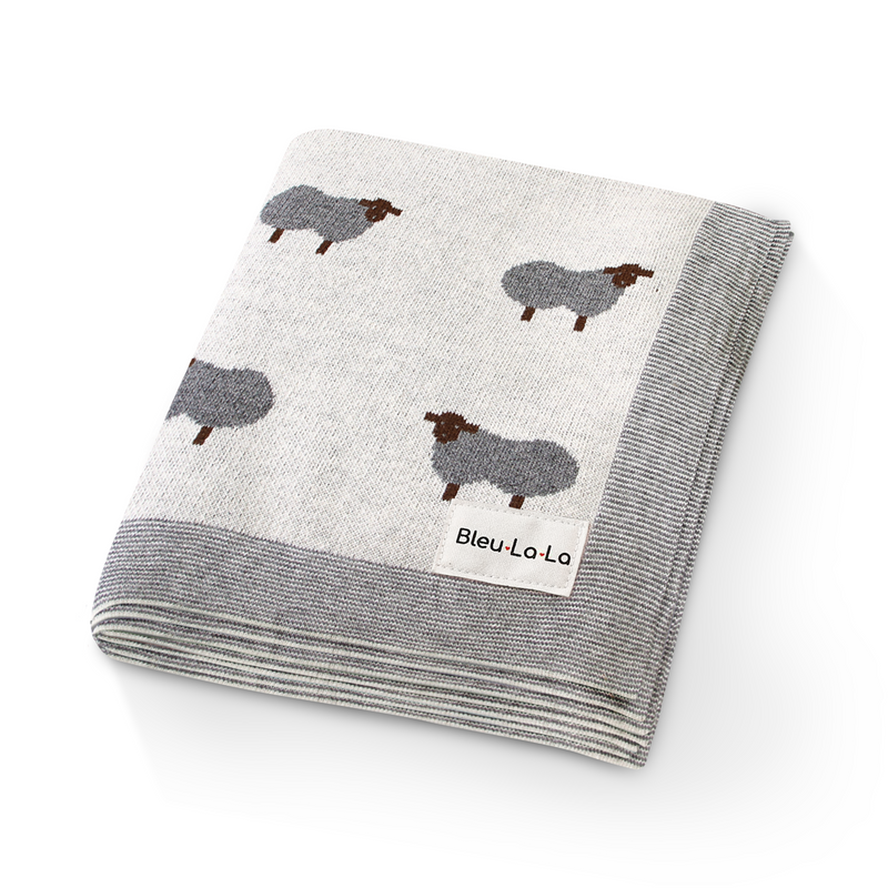 Sheep Knit Baby Blanket – Cozy Cotton for Snuggly Days by Bleu La La 