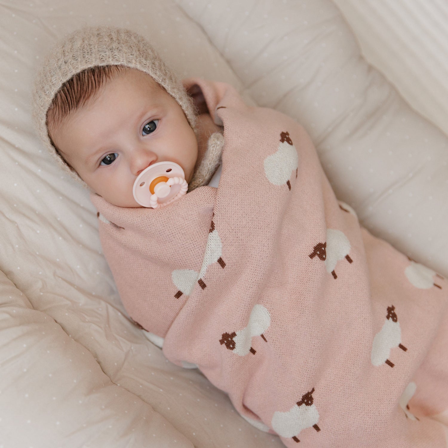 Sheep Knit Baby Blanket – Cozy Cotton for Snuggly Days by Bleu La La 