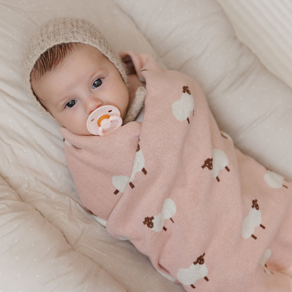 Sheep Knit Baby Blanket – Cozy Cotton for Snuggly Days by Bleu La La 
