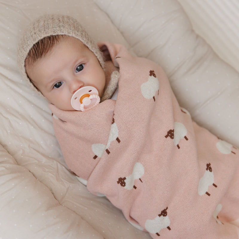 Sheep Knit Baby Blanket – Cozy Cotton for Snuggly Days by Bleu La La 