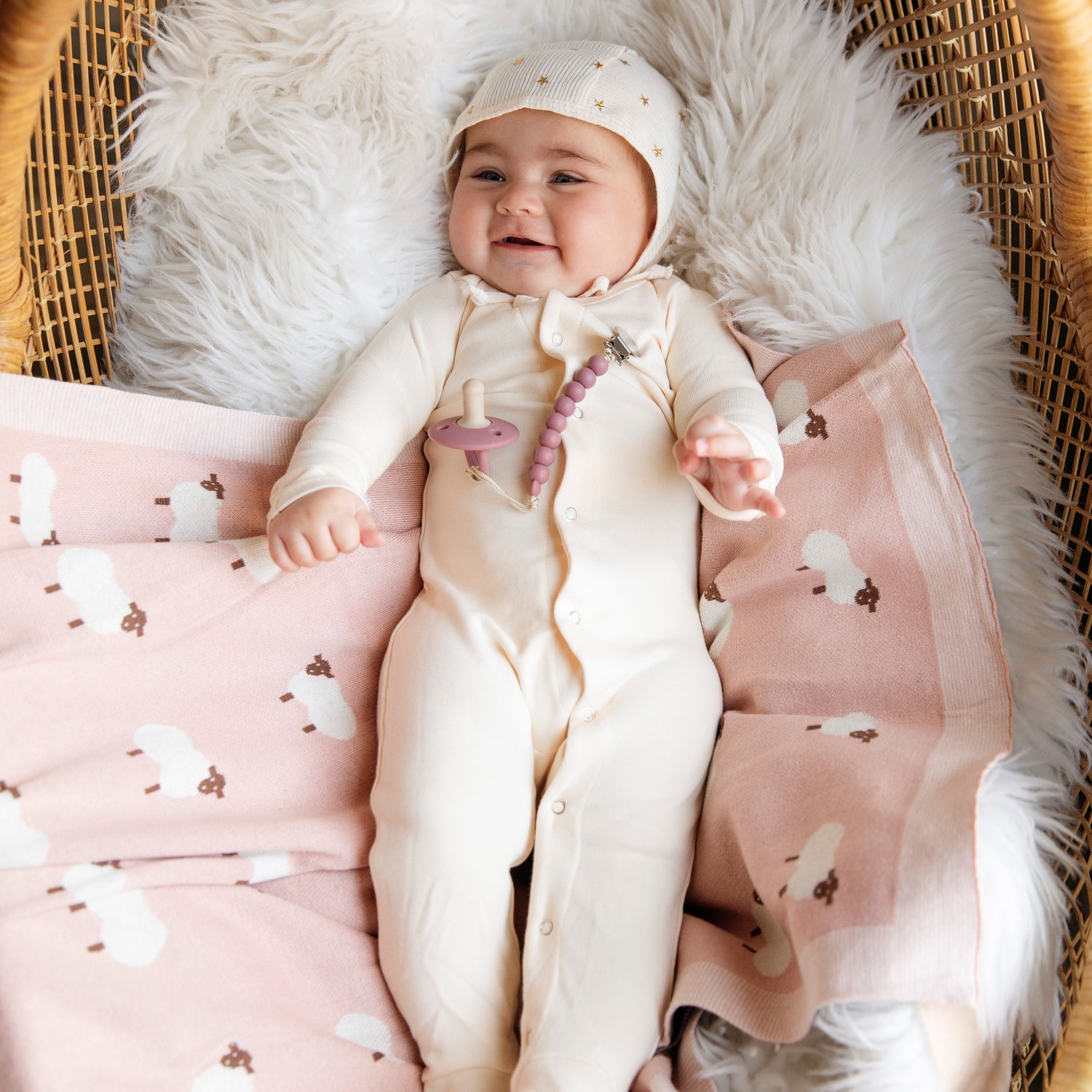 Sheep Knit Baby Blanket – Cozy Cotton for Snuggly Days by Bleu La La 