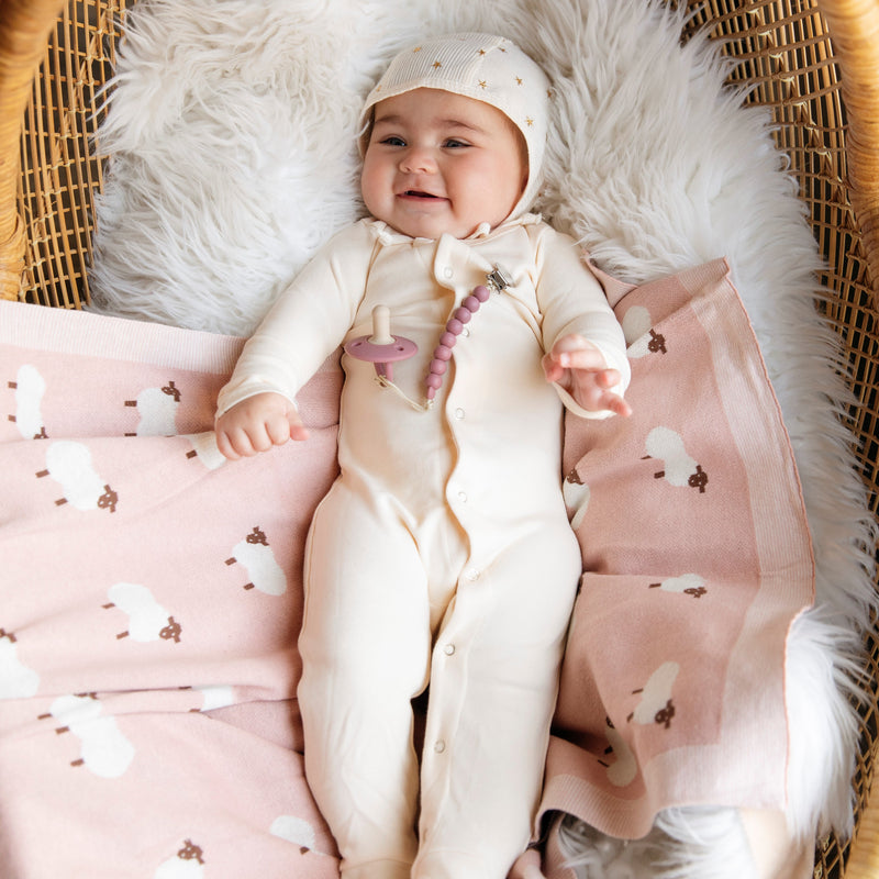 Sheep Knit Baby Blanket – Cozy Cotton for Snuggly Days by Bleu La La 