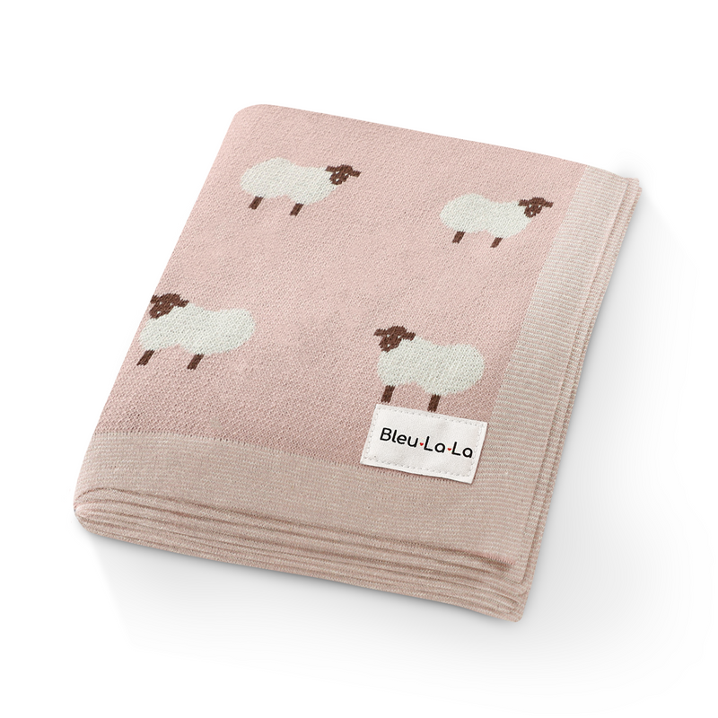 Sheep Knit Baby Blanket – Cozy Cotton for Snuggly Days by Bleu La La 