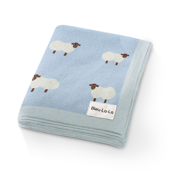 Sheep Knit Baby Blanket – Cozy Cotton for Snuggly Days by Bleu La La 