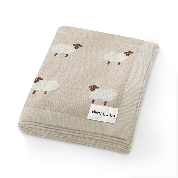Sheep Knit Baby Blanket – Cozy Cotton for Snuggly Days by Bleu La La 
