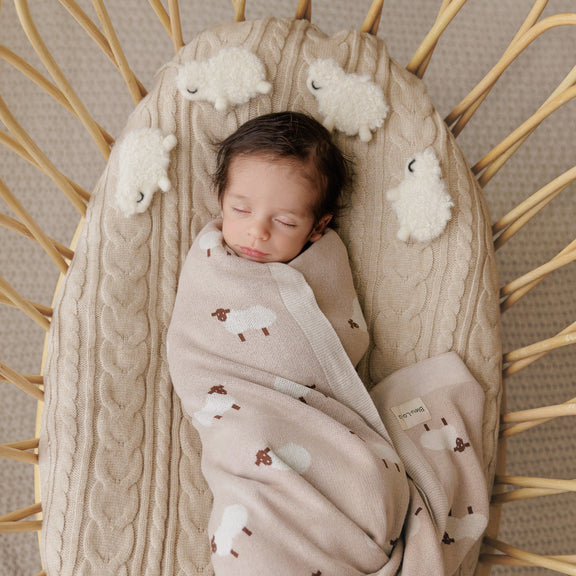 Sheep Knit Baby Blanket – Cozy Cotton for Snuggly Days by Bleu La La 