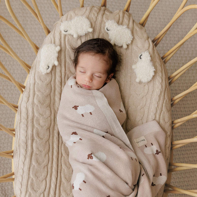 Sheep Knit Baby Blanket – Cozy Cotton for Snuggly Days by Bleu La La 