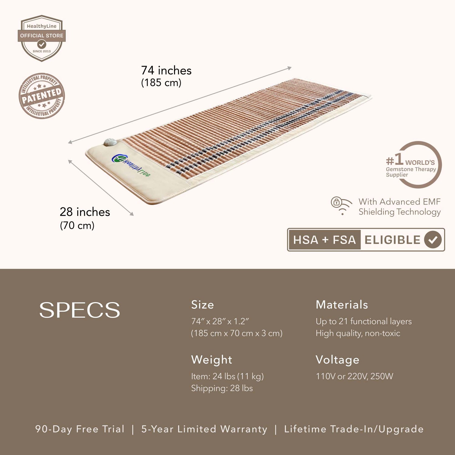 Tourmaline gemstones in the SOFT Series Infrared Heating Mats for full-body coverage