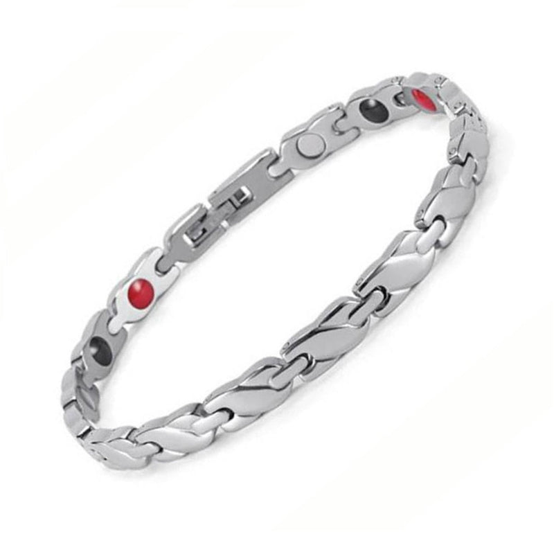Stainless-Steel-Lady’s-Magnetic-Power-Bracelet-4-in-1-Energy-Magnets-NegativeIons-FIR-Germanium-Model-B0035S-4-215-Silver-color