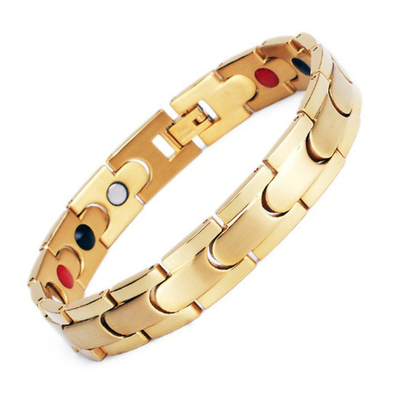 Stainless Steel Energy Bracelet 4-in-1 Model B113 in Silver Color with Magnet and Negative Ions